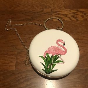 Leatherette Embroidered Flamingo Handbag by Unique Vintage